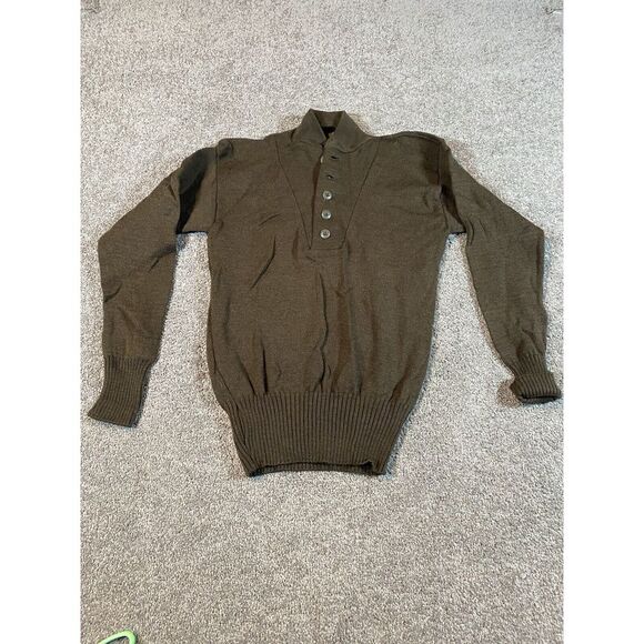 Vintage US Army Sweater Men Medium Military‎ OD Brown 5 Button Wool Mitts Nitts - Picture 1 of 6